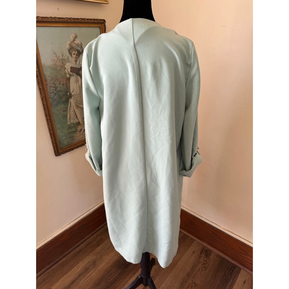 Mint Green Waterfall Trench Jacket Roll Tab Sleeves Size S - Picture 2 of 9